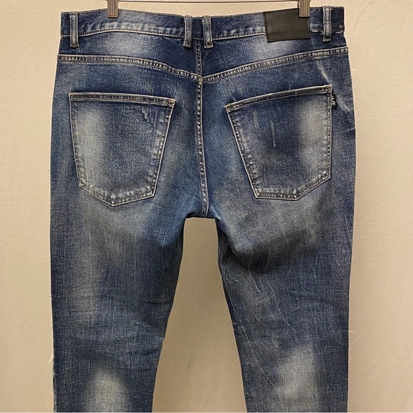 DOPE 34x32 Weir Moto Stretch Jeans Mens Distressed Patched Button Fly D2018P201 - Picture 6 of 12